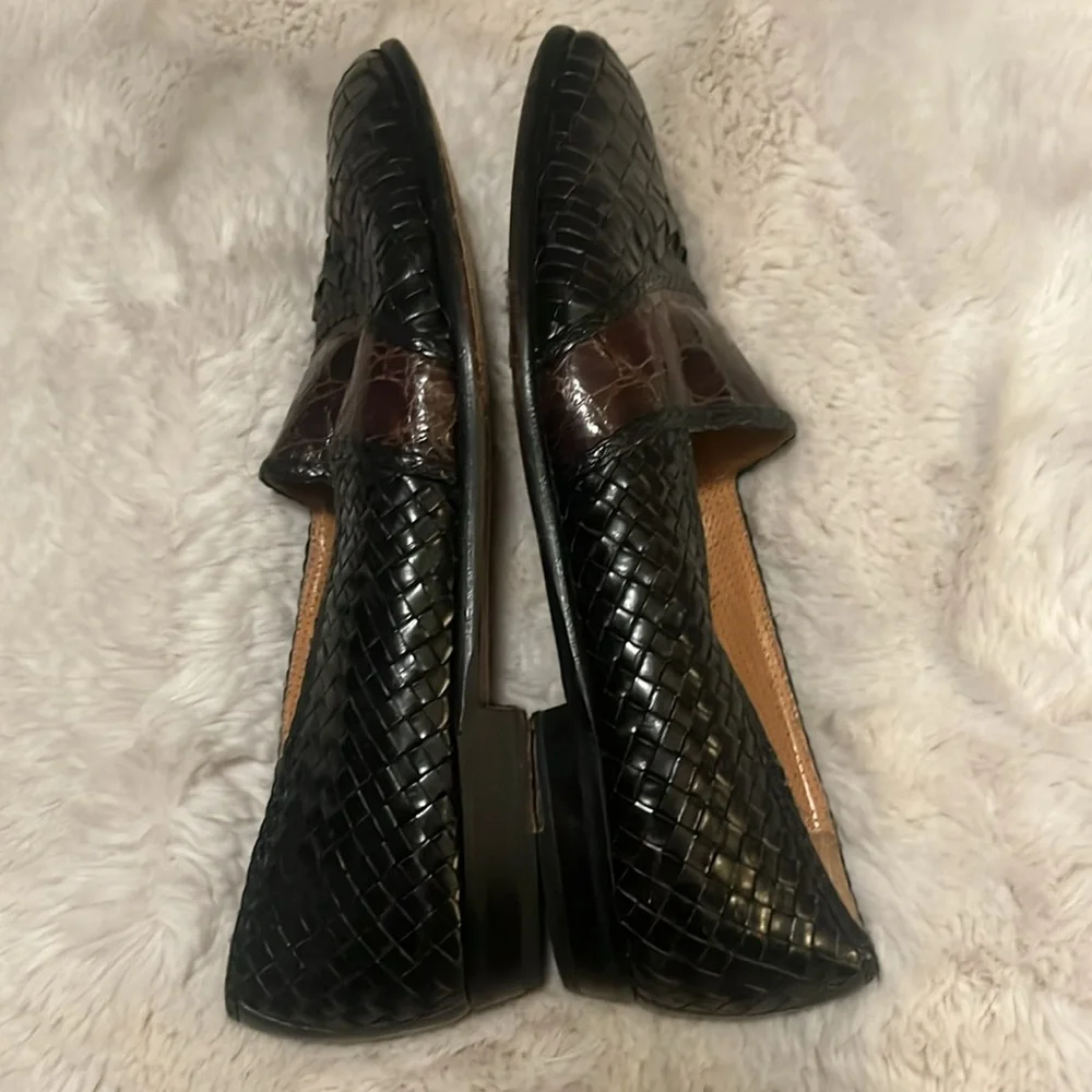 Aventura Men’s Black Brown Loafers  Embossed Woven Leather Handmade Spain Shoes